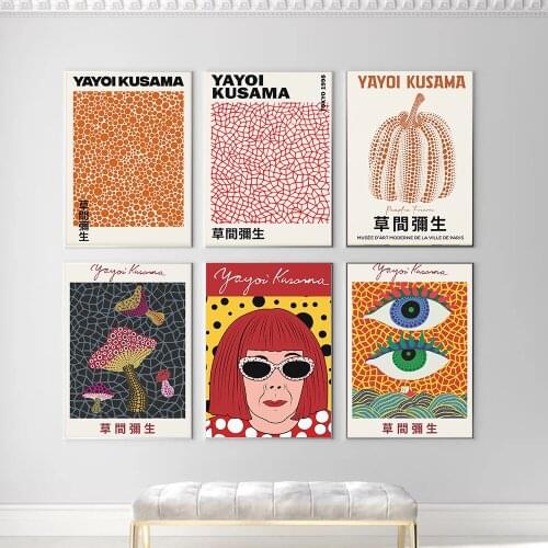Yayoi Kusama Artwork Exhibition Posters and Prints Gallery Wall Art Pictures Museum Canvas Painting for Living Room Home Decor
