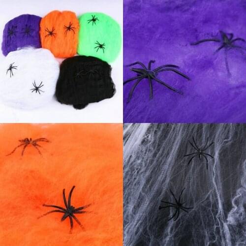 YOMDID Halloween Scary Party Scene Props Orange Black Stretchy Cobweb Spider Web Horror Halloween Decor For Bar Haunted House