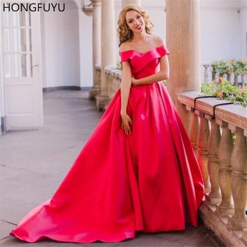 HONGFUYU Satin Formal Evening Dresses for Woman Party Night Long вечернее платье Off Shoulder Prom Gowns robes de soirée noite