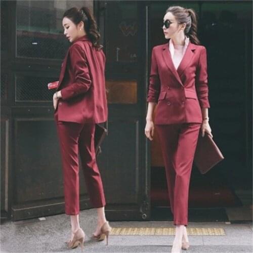 Women Pant Suits New Casual suit female British style temperament lady small suit + nine pants two suit Ladies Office Set
