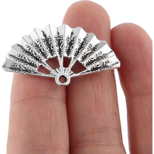 10 pcs Vintage zinc alloy Charm Tibetan Silver Folding Fan pendant fit Bracelet Necklace metal jewelry accessories Making 35*21m
