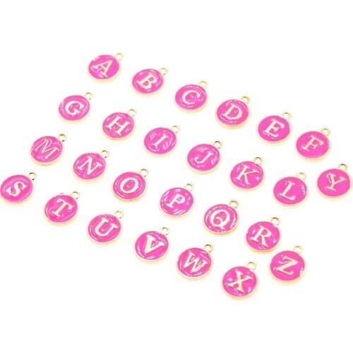 10pcs/26pcs Rose red Alphabet Letter Double Face Enamel Charms Gold color 12*15mm pendants jewelry making Handmade craft