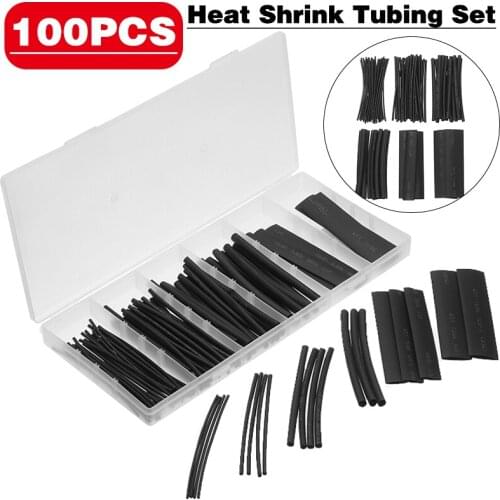 100pcs New Arrival Heat Shrink Tubing Kit Black Electrical Cable Sleeve Insulated Wire Polyolefin Heat Shrink Tube Set