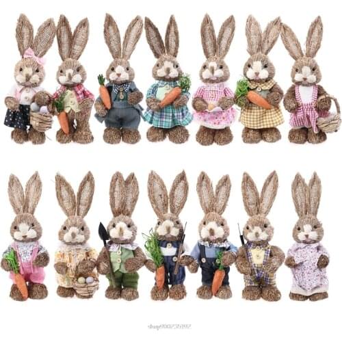 14" Artificial Straw Bunny Standing Rabbit with Carrot Home Garden Decoration Easter Theme Party Supplies F19 21 Dropship