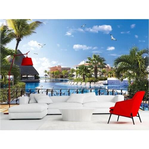 Custom photo 3d wallpaper FModern seaside resort villa view background decor living room 3d wall murals wallpaper for walls 3 d