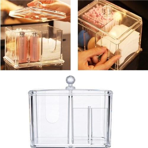 4 Sections Cotton Pads Swab Holder Dispenser Storage Case with Lid for Bathroom Cabinet Cotton Pad Swab Box Storage Case