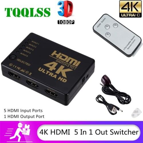 TQQLSS 5 Port HDMI Switch 3D 1080p 4k Selector Splitter Hub with IR Remote Controller for HDTV DVD BOX HDMI Switcher 5 In 1 Out