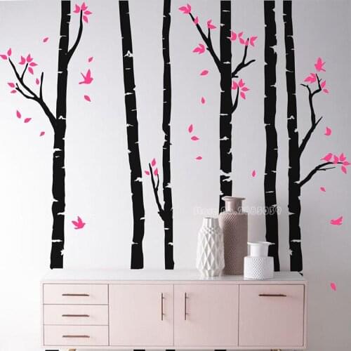 6 Birch Trees Forest Wall Stickers Baby Room Living Room Removable Vinyl Wall Decals Nursery Sticker Tree Art Decoration LL2503