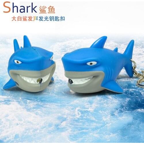 FREE SHIPPING BY DHL 200pcs/lot 2015 Plastic LED Angry Shark Keychains with Sound Novelty Gift Keyrings for Kids
