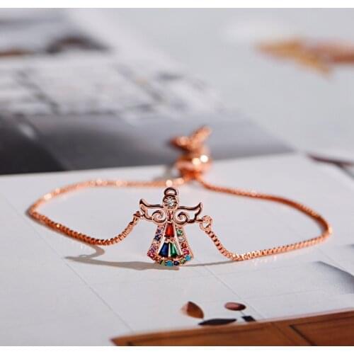 Rose Gold Angel Shape Bracelet Femme Cubic Zirconia Lucky Bracelets For Women Charm Wristband Jewelry Gift