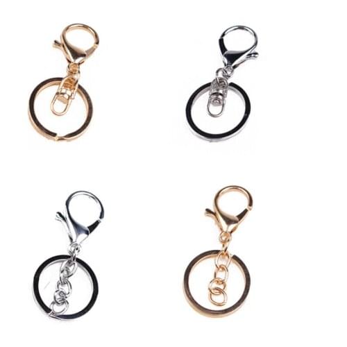 4pcs/lot KC Gold/Rhodium/Chrome Color Lobster Clasp Chain Hook Keychain Split Keyring Findings for Keychain DIY Jewelry Making