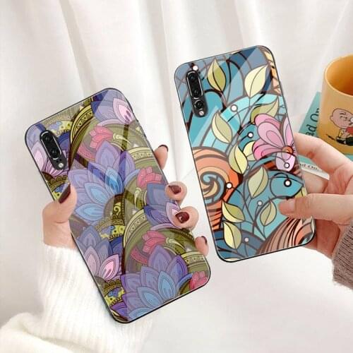 Doodles abstract art flowers Phone Case Tempered Glass For Huawei P30 P20 P10 lite honor 7A 8X 9 10 mate 20 Pro