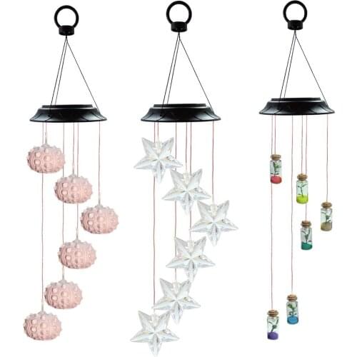 Color Changing Solar Power Wind Chime Crystal Ball Hummingbird Butterfly Waterproof Outdoor Windchime Light for Patio Yard Guard