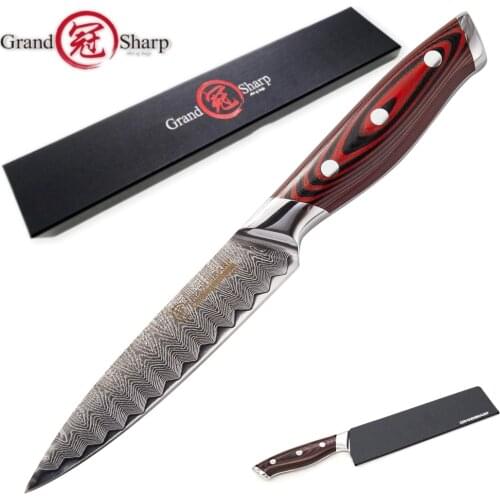 Damascus Kitchen Knife 5 Inch Utility Knife vg10 Japanese Chef Knife Full Tang Red G10 Handle Japanese Damascus Knife Home Tools