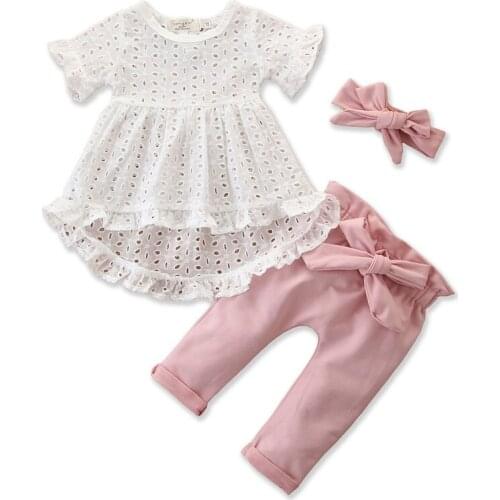 2021 Childrens Clothing Summer New Western Style Girls' Suit Hollow out Irregular Top Fashionable Trousers