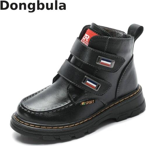 2019 Children Boots Autumn Winter Genuine Leather School Boy Shoes Fashion Plush Warm Waterproof Snow Boots Kids Martin Boots