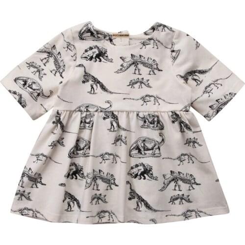 Summer Toddler Kids Baby Girls Gray Animal Short Sleeve Dinosaur Mini Dress Clothes Sunsuit Loose Tutu Dresses Vestidos Sundress