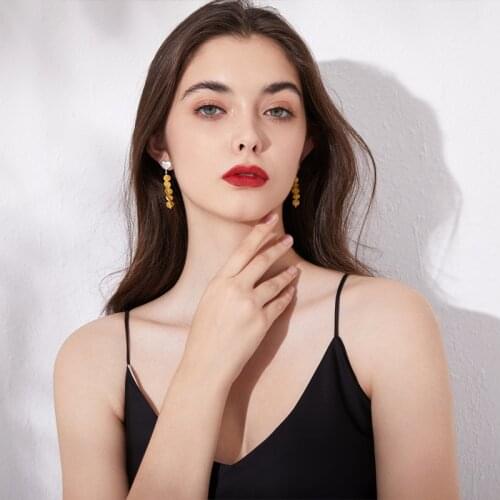 Ruyi pavilion 925 Silver real handmade earrings jewelry Gold 18k elegant natural Baroque amber gemstone ruyi Long Earrings