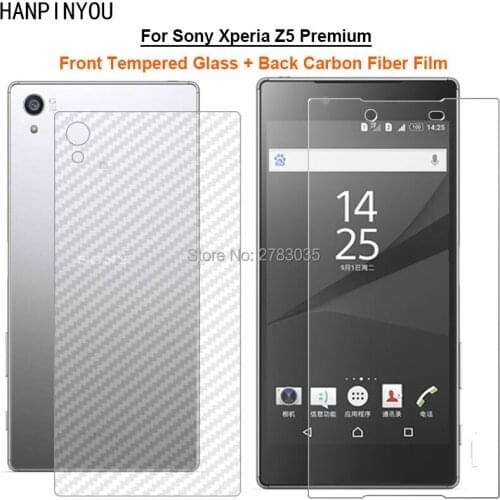 For Sony Xperia Z5 Premium 2 Pcs = Soft Back Carbon Fiber Film + Ultra Thin Clear Premium Tempered Glass Front Screen Protector