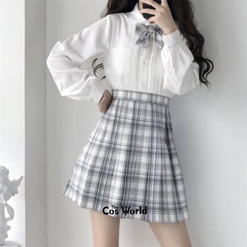 [Hu Guang] Girls Womens Japanese Summer High Waist Pleated Plaid Skirts For JK School Uniform Students Cloths