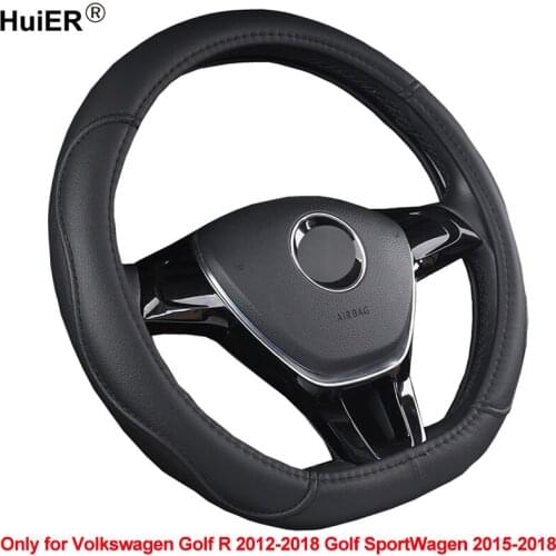 HuiER D Shape Car Steering Wheel Cover PU Leather For Volkswagen Golf SportWagen 2015 2016 2017 2018 Golf R 2012-2016 2017 2018
