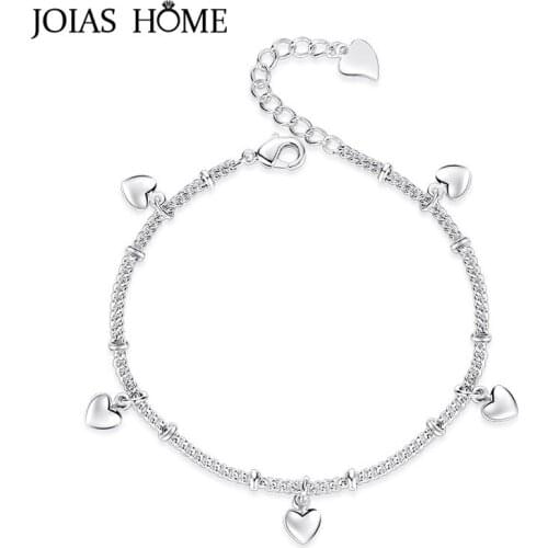 JoiasHome 925 Sterling Silver Bracelet Korean Simple Heart Love Heart Bracelet Women Fine Jewelry Wedding Gift