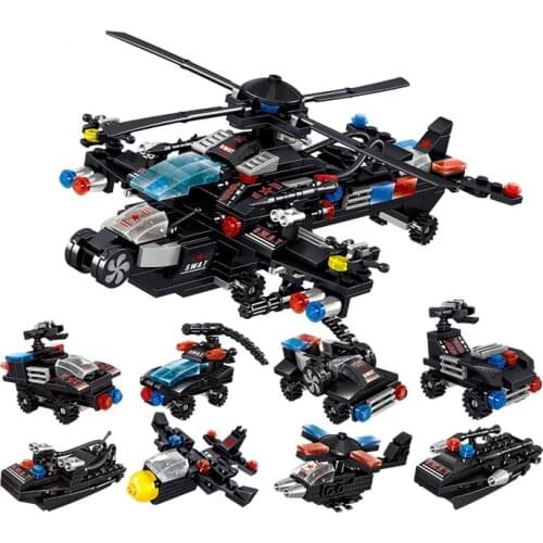 343Pcs City Police Series Educational Building Blocks Toys For Kids Boys DIY Birthday Gift QL0256 8 in 1 Plane Model Small Brick