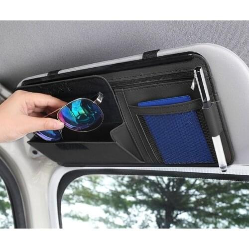 Leather Car Storage Artifact Sunshade Cards Organizer Bag Hanging Bag Auto Sun Visor Glasses Box Creative Universal