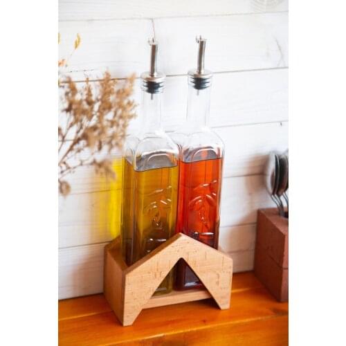 Kitchen Olive Oil Vinegar Storage Bottle And Wooden Stand Set BBQ Leakproof Dispenser Container For Salad Kitchenware Gravy Boat