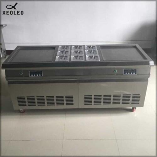 XEOLEO 2800W Double Pots Frying Ice machine with 9 Buckets Roll Ice cream maker R22 Fry Yogurt maker Ice Frying machine 220/110V