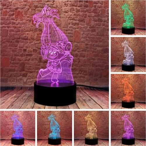 Lovely 3D Illusion LED Desk Nightlight Colorful Changing Lamp Trolls Poppy Anime action & toy figures girls