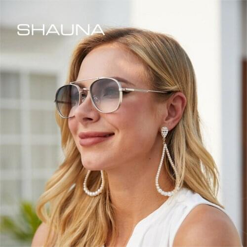 SHAUNA Fashion Double Bridges Oval Women Sunglasses Retro Metal Frame Gradient Eyewear Shades UV400 Men Trending Sun Glasses