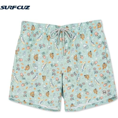 Surfcuz summer mens shorts cartoon quick-drying beach pants mens loose plus size mens swimming trunks water park