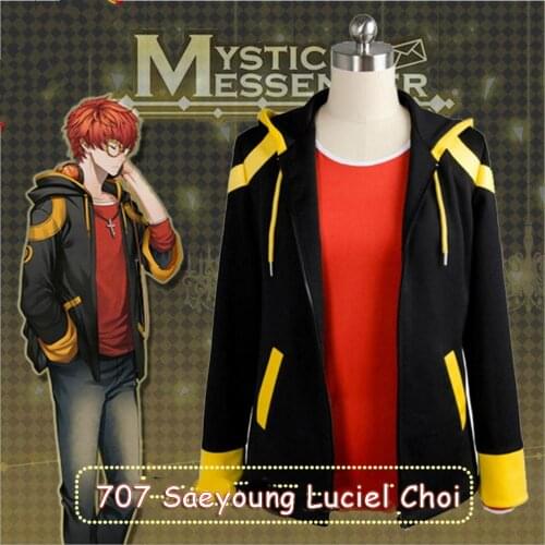 Mystic Messenger 707 Saeyoung Luciel Choi Cosplay Costume Men Women Halloween Costumes Anime Hooded Jacket Hoodies Coat T-shirt