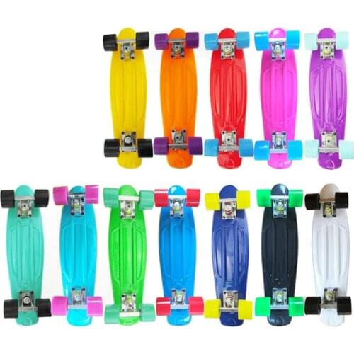 Solid color PP plastic skateboards children toys aluminum truck PU wheels good quality banana fish shape complete skateboard