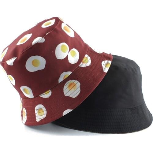 Unisex Eggs Print Bucket Hat Reversible Beach Sun Hat Streetwear Fisherman Hat Outdoor Bob Cap Men Woman Hat