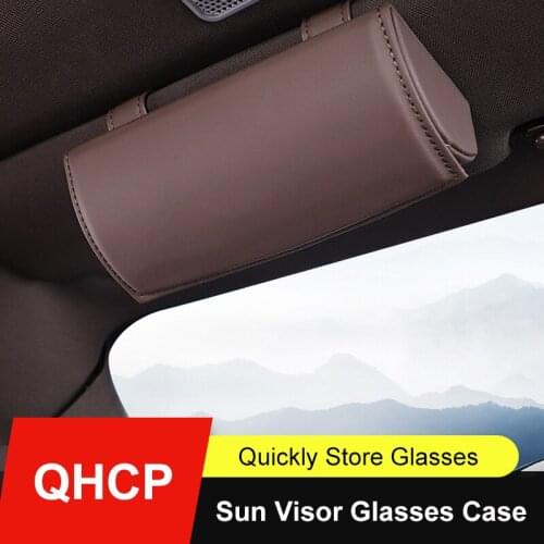 QHCP Car Sunglasses Box Case Glasses Storage Boxes Holder Sun Visor Organizer Leather Sunshade Storage Bag Universal Accessories