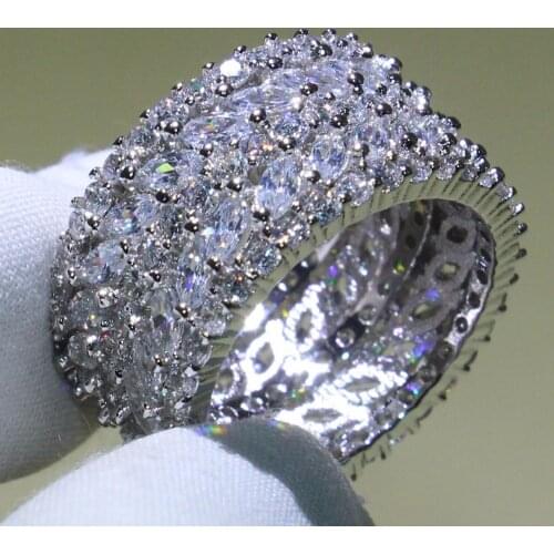 Size 5-10 Luxury Jewelry 925 Sterling Silver 5 Rows 5A Cubic Zirconia Marquise CZ Lover Rings Office Wedding Band Ring for Women