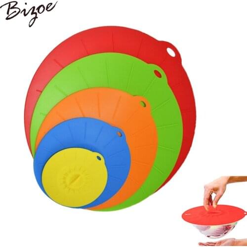 5pcs/set Silicone Lid Cover Microwave Food Bowl Pan Lid Covers Storage Suction Lid for Fresh Keeping Cooking Pot Accessories