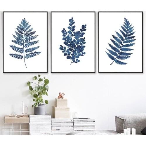 Ink Blue Poster Plant Watercolor Painting Indigo Leaf Plant Art Canvas Painting Living Room Sofa Background Wall Decoration