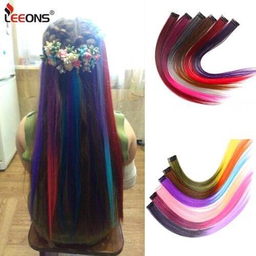 Clip In Hair Extension 57Color Ombre Hairpiece Clip On Synthetic Fiber Straight Hair Extensions Strands Hair On Hairpins Rainbow