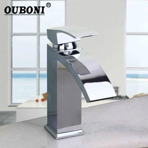 OUBONI RU Chrome Brass Bathroom Basin Sink Faucet Single Handle Basin Vessel Single Hole Sink Mixer Tap Counter Basin Faucet