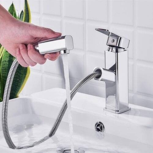Basin Sink Faucet Single Handle Bathroom Mixer Taps Silver Deck Mounted Hot And Cold Water Tap Square Shape