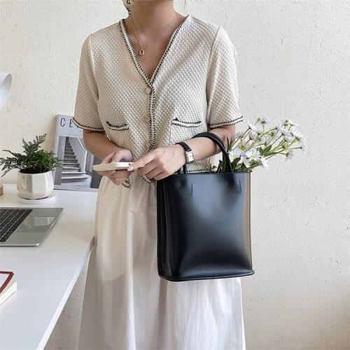 MJ Fashion Bucket Tote Handbag PU Leather Composite Bags Large Capacity Top-Handle Handbags Elegant Solid Color Female Hand Bag