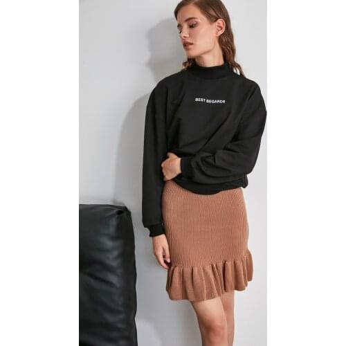 Loose Knitted Oversized Sweatshirt Streetwear Vintage Hoodies Autumn Long Sleeve Tops Printed Turtleneck Knitted Sweatshirt