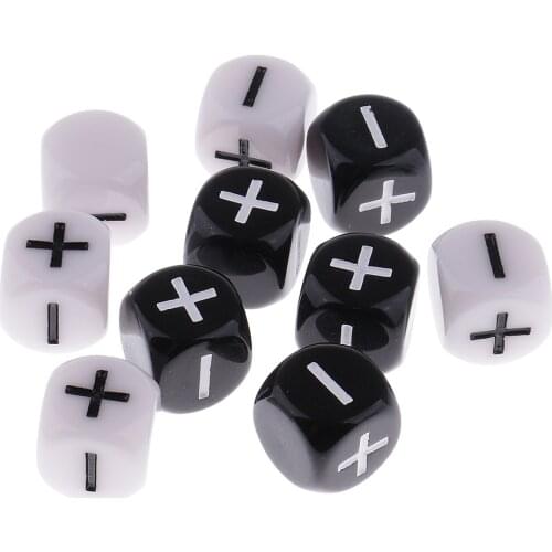 Pack of 10 Plastic Opaque Six Sided Dice Minus Plus for Table Game School Parts 1.6cm
