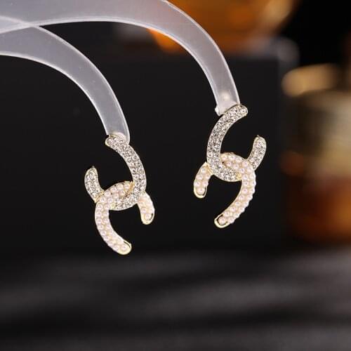 FACEINS Pearl Earrings Inlaid Golden Cross Letter Earrings Korean Earrings Womens Statement Ear Ring Fashion Earrings Jewelry