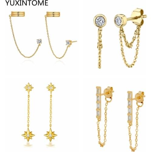 925 Sterling Silver Ear Needle Stud Earrings With Dangling Chain Ear Cuff Tassel Piercing Earring For Women Party Jewelry