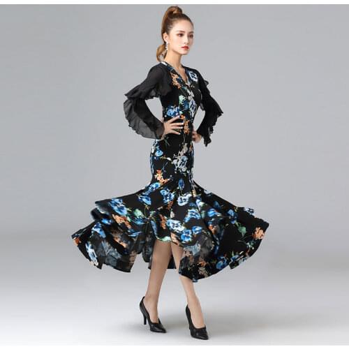 Woman modern ballroom dress new polo ballroom dancing performance dress v-neck tango waltz