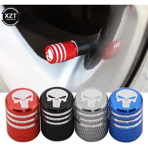 1 Set Car Tire Valve Stems Cap Knurling Style Skull Tire Valve Cap Aluminum Tire Wheel Stem Air Valve Caps Dustproof Caps